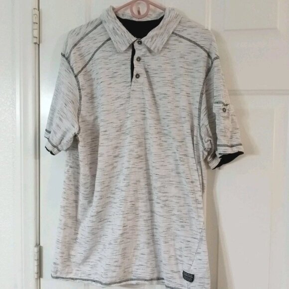 Modern Culture Polo Shirt Men's 2XB Heathered White & Gray With Black Stitching - Picture 1 of 6